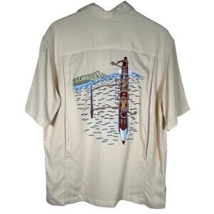 Tori Richard Classic Embroidered Oahu Outrigger Shirt S Silk Blend Button Down